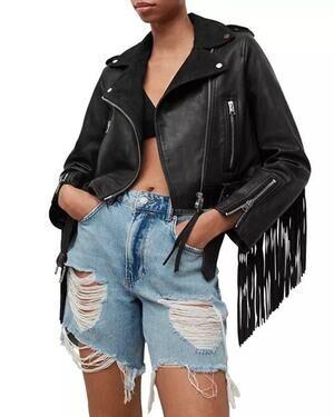 WonderWest NEW Black Leather Moto Fringe Jacket Med Boot Barn Cowgirl Western